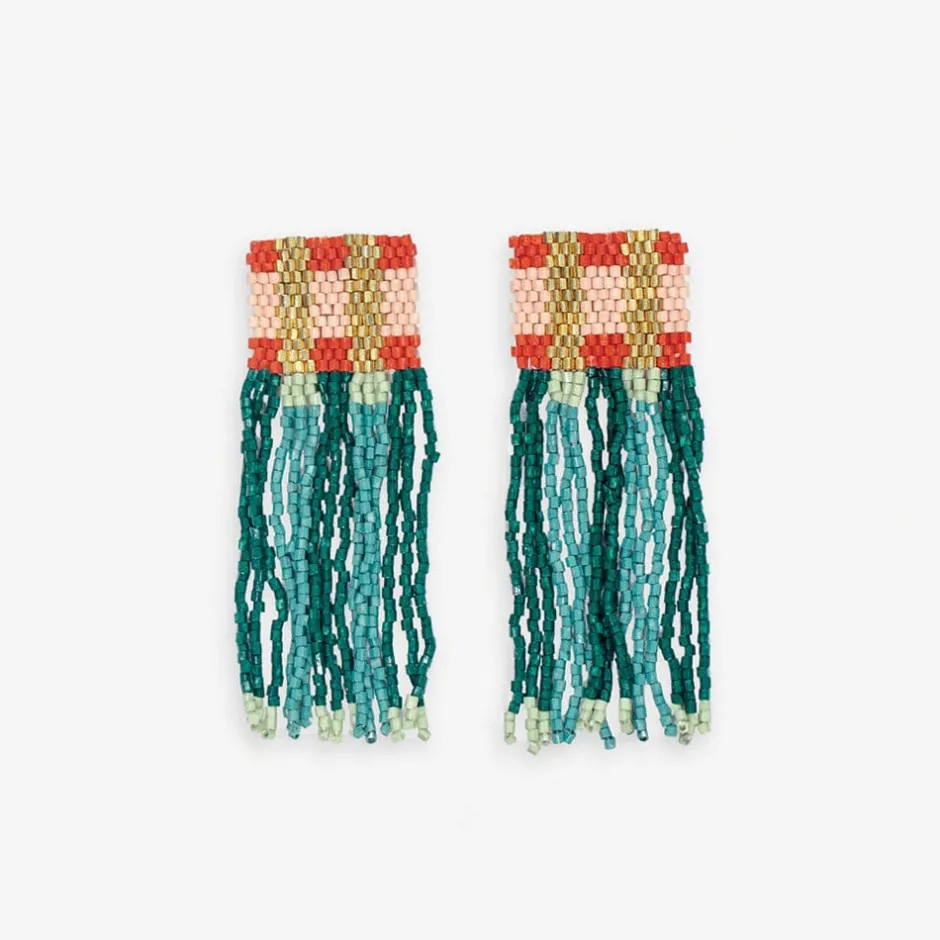 INK + ALLOY Ava Crossing Colorblock Beaded Fringe Earrings Teal + Poppy