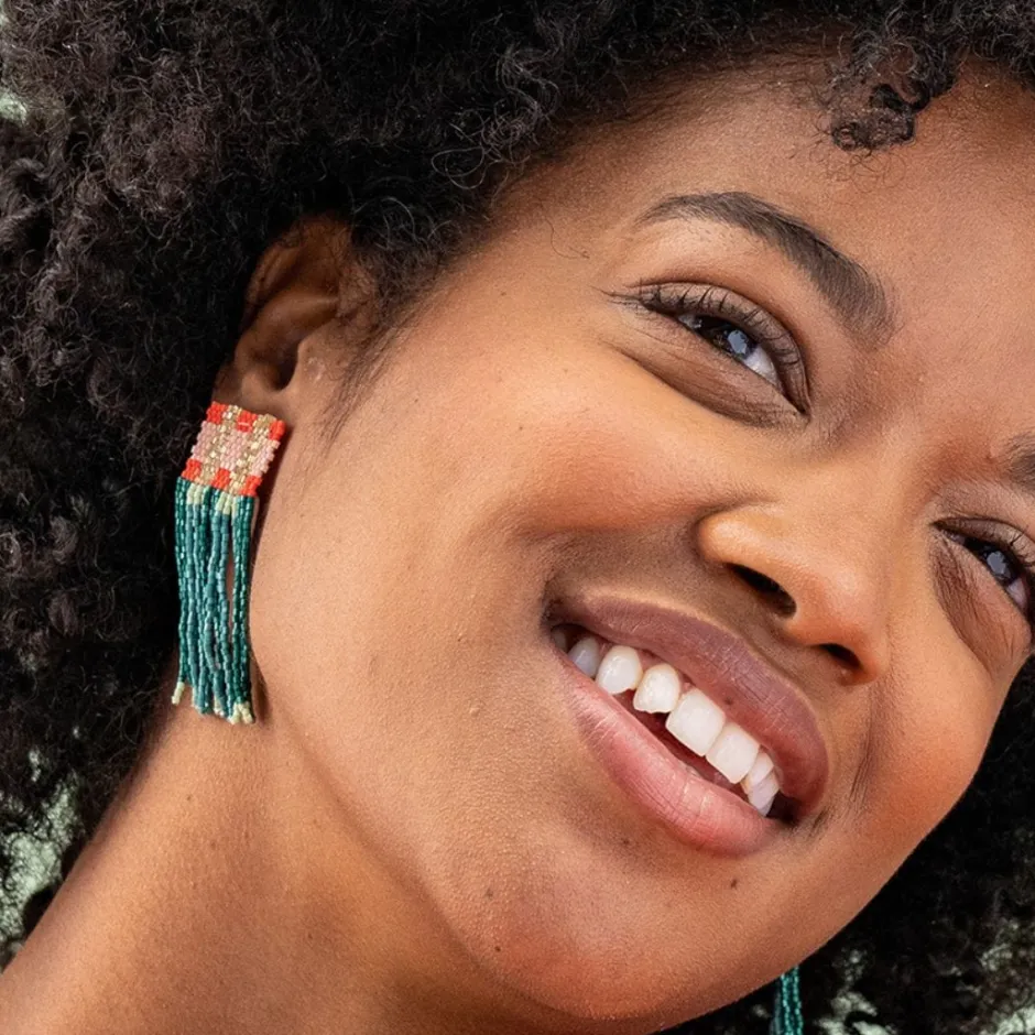 INK + ALLOY Ava Crossing Colorblock Beaded Fringe Earrings Teal + Poppy