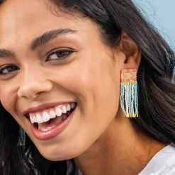 INK + ALLOY Ava Crossing Colorblock Beaded Fringe Earrings Amalfi