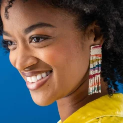 INK + ALLOY Belle Angled Stripes Beaded Fringe Earrings Rainbow