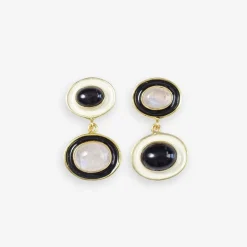 INK + ALLOY Betty Semi-Precious Mixed Stone And Enamel Drop Earrings Black/White Black/White