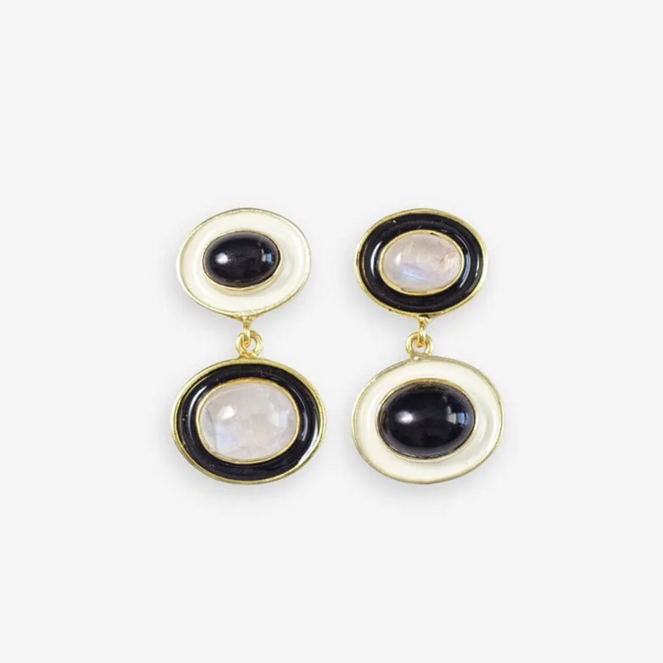 INK + ALLOY Betty Semi-Precious Mixed Stone And Enamel Drop Earrings Black/White Black/White