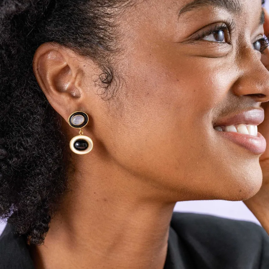 INK + ALLOY Betty Semi-Precious Mixed Stone And Enamel Drop Earrings Black/White Black/White