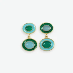 INK + ALLOY Betty Semi-Precious Mixed Stone And Enamel Drop Earrings Green/Light Blue Green/Light Blue