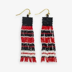 INK + ALLOY Billie Game Day Mixed Horizontal Stripes Beaded Fringe Earrings Bright Red and Black
