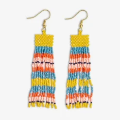 INK + ALLOY Billie Mixed Horizontal Stripes Beaded Fringe Earrings Amalfi