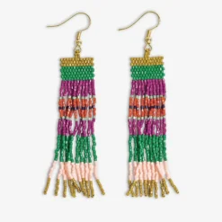 INK + ALLOY Billie Mixed Horizontal Stripes Beaded Fringe Earrings Rio