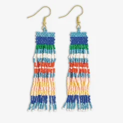INK + ALLOY Billie Mixed Horizontal Stripes Beaded Fringe Earrings St. Tropez