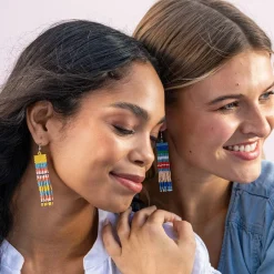 INK + ALLOY Billie Mixed Horizontal Stripes Beaded Fringe Earrings St. Tropez