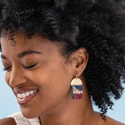 INK + ALLOY Birdie Abstract Beaded Fringe Earrings Teal