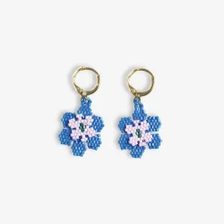 INK + ALLOY Blossom Double Layer Six Petal Flower Drop Earrings Royal Blue