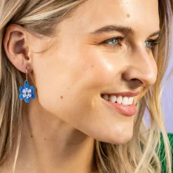 INK + ALLOY Blossom Double Layer Six Petal Flower Drop Earrings Royal Blue