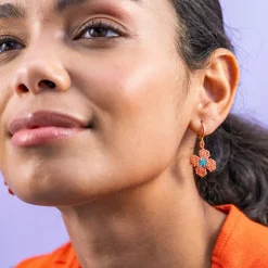 INK + ALLOY Blossom Four Petal Flower Drop Earrings Coral