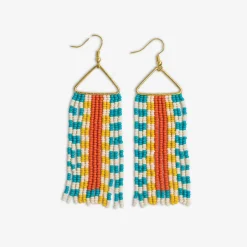 INK + ALLOY Brooke Two-Tone Checked Border Beaded Fringe Earrings Amalfi