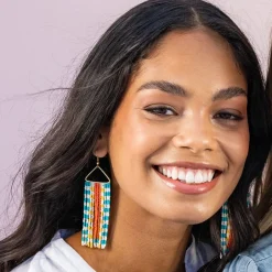 INK + ALLOY Brooke Two-Tone Checked Border Beaded Fringe Earrings Amalfi