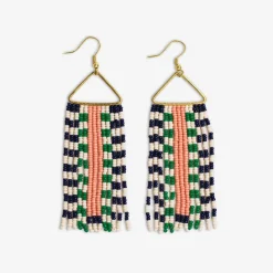 INK + ALLOY Brooke Two-Tone Checked Border Beaded Fringe Earrings St. Tropez