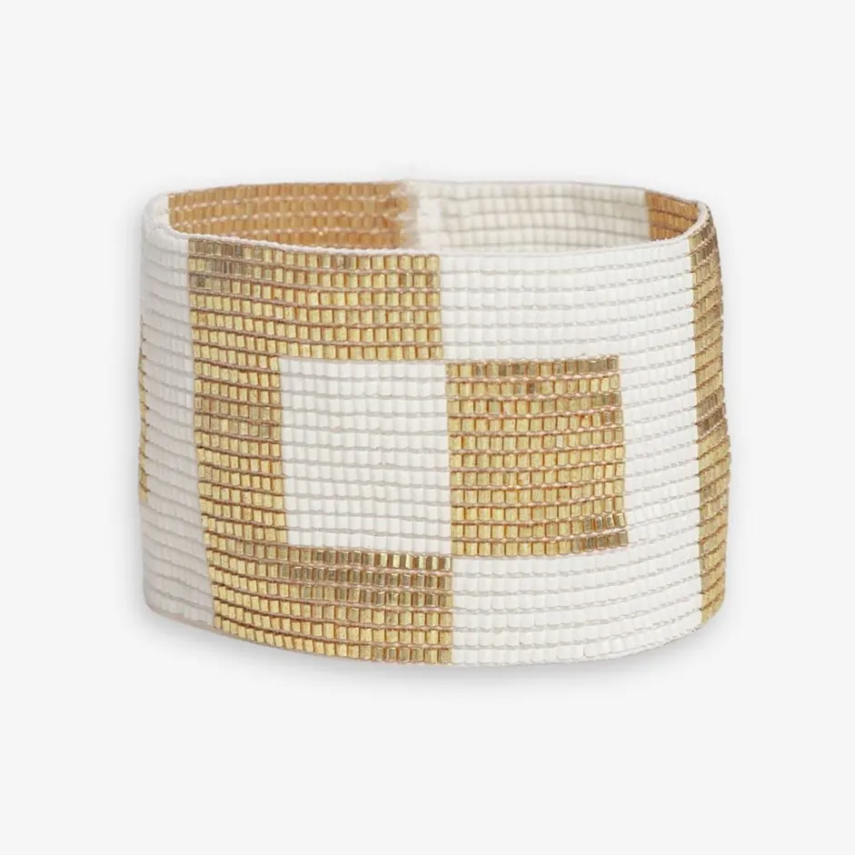 INK + ALLOY Brooklyn Two Color Squares Beaded Stretch Bracelet Gold