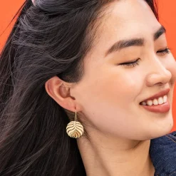INK + ALLOY Camila Round Open Leaves Threader Earrings Brass