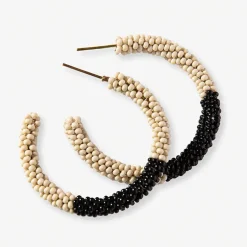 INK + ALLOY Cammy Color Block Beaded Hoop Earrings Black and Cream