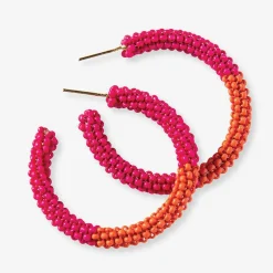 INK + ALLOY Cammy Color Block Beaded Hoop Earrings Hot Pink + Coral