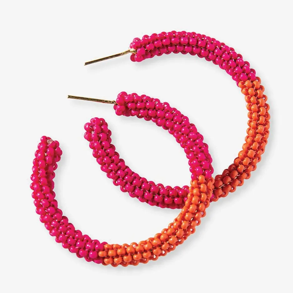 INK + ALLOY Cammy Color Block Beaded Hoop Earrings Hot Pink + Coral