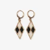 INK + ALLOY Carmen Mini Gold Hoop Diamond Pattern Beaded Drop Earrings Black/White