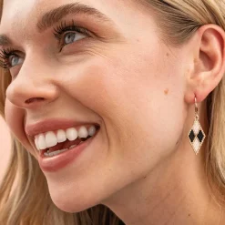 INK + ALLOY Carmen Mini Gold Hoop Diamond Pattern Beaded Drop Earrings Black/White
