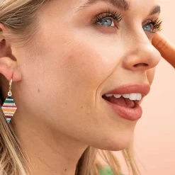 INK + ALLOY Carmen Mini Gold Hoop Horizontal Stripes Beaded Drop Earrings Muted