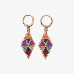 INK + ALLOY Carmen Mini Gold Hoop Mixed Triangles Beaded Drop Earrings Muted