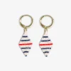INK + ALLOY Carmen Mini Gold Hoop Single Horizontal Stripes Beaded Drop Earrings Navy
