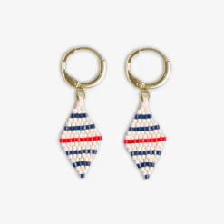 INK + ALLOY Carmen Mini Gold Hoop Single Horizontal Stripes Beaded Drop Earrings Navy