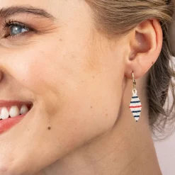 INK + ALLOY Carmen Mini Gold Hoop Single Horizontal Stripes Beaded Drop Earrings Navy