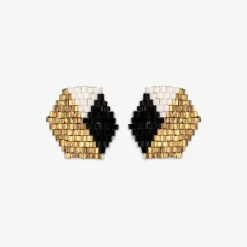 INK + ALLOY Casey Hexagon Post Beaded Earrings Black/White