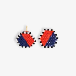 INK + ALLOY Casey Two Color Hexagon Post Beaded Earrings Navy/Poppy