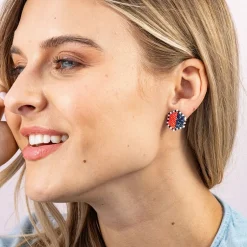 INK + ALLOY Casey Two Color Hexagon Post Beaded Earrings Navy/Poppy