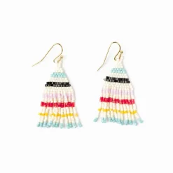 INK + ALLOY Cassie Mini Stripe Short Fringe Earrings Black Light Blue Lemon