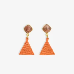 INK + ALLOY Celia Small Triangle Drop With Semi-Precious Stone Post Earrings Coral