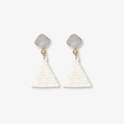 INK + ALLOY Celia Small Triangle Drop With Semi-Precious Stone Post Earrings Ivory