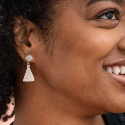 INK + ALLOY Celia Small Triangle Drop With Semi-Precious Stone Post Earrings Ivory
