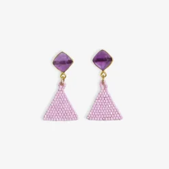 INK + ALLOY Celia Small Triangle Drop With Semi-Precious Stone Post Earrings Light Lavender