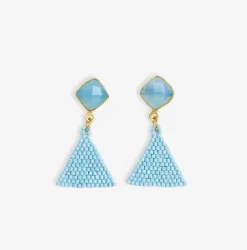 INK + ALLOY Celia Small Triangle Drop With Semi-Precious Stone Post Earrings Light Blue
