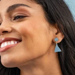 INK + ALLOY Celia Small Triangle Drop With Semi-Precious Stone Post Earrings Light Blue