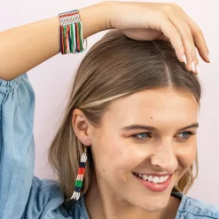 INK + ALLOY Charlie Vertical Uniform Stripes Half Woven Beaded Stretch Bracelet St. Tropez