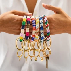 INK + ALLOY Chloe Chevron Stripe Key Ring Blue