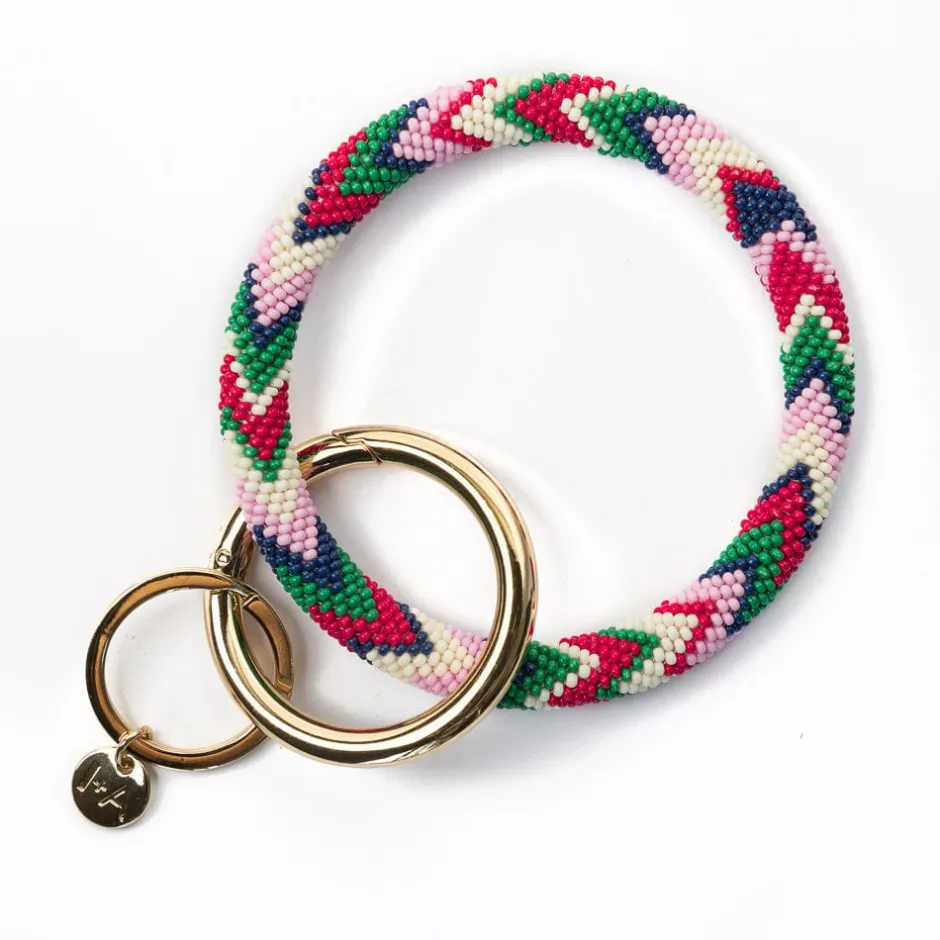 INK + ALLOY Chloe Chevron Stripe Key Ring Green Red Navy Pink