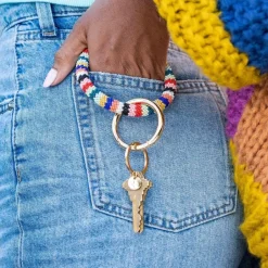 INK + ALLOY Chloe Stripe Beaded Key Ring Bracelet Bright Multicolor