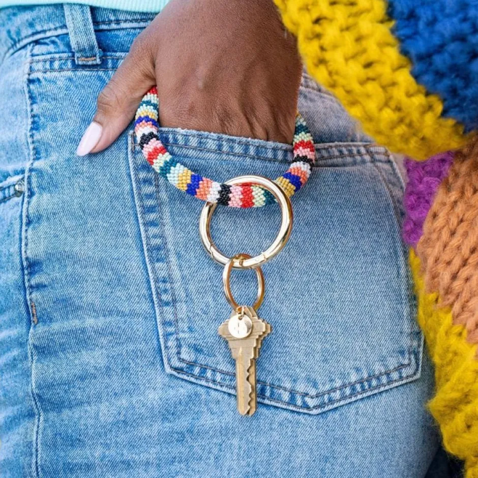 INK + ALLOY Chloe Stripe Beaded Key Ring Bracelet Bright Multicolor