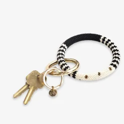INK + ALLOY Chloe Stripes Beaded Key Ring Bracelet Black and White