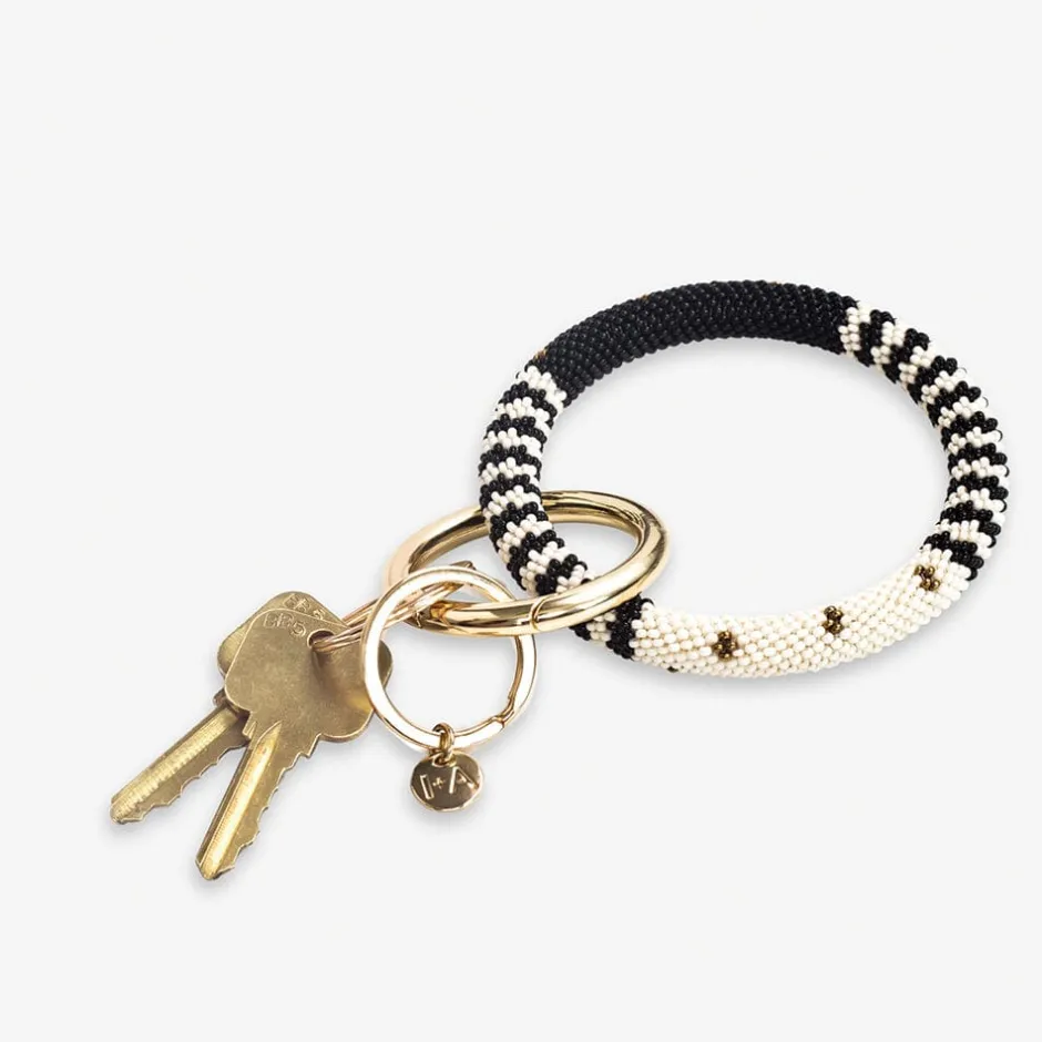 INK + ALLOY Chloe Stripes Beaded Key Ring Bracelet Black and White