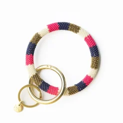 INK + ALLOY Chloe Wide Stripe Key Ring Hot Pink Navy Ivory
